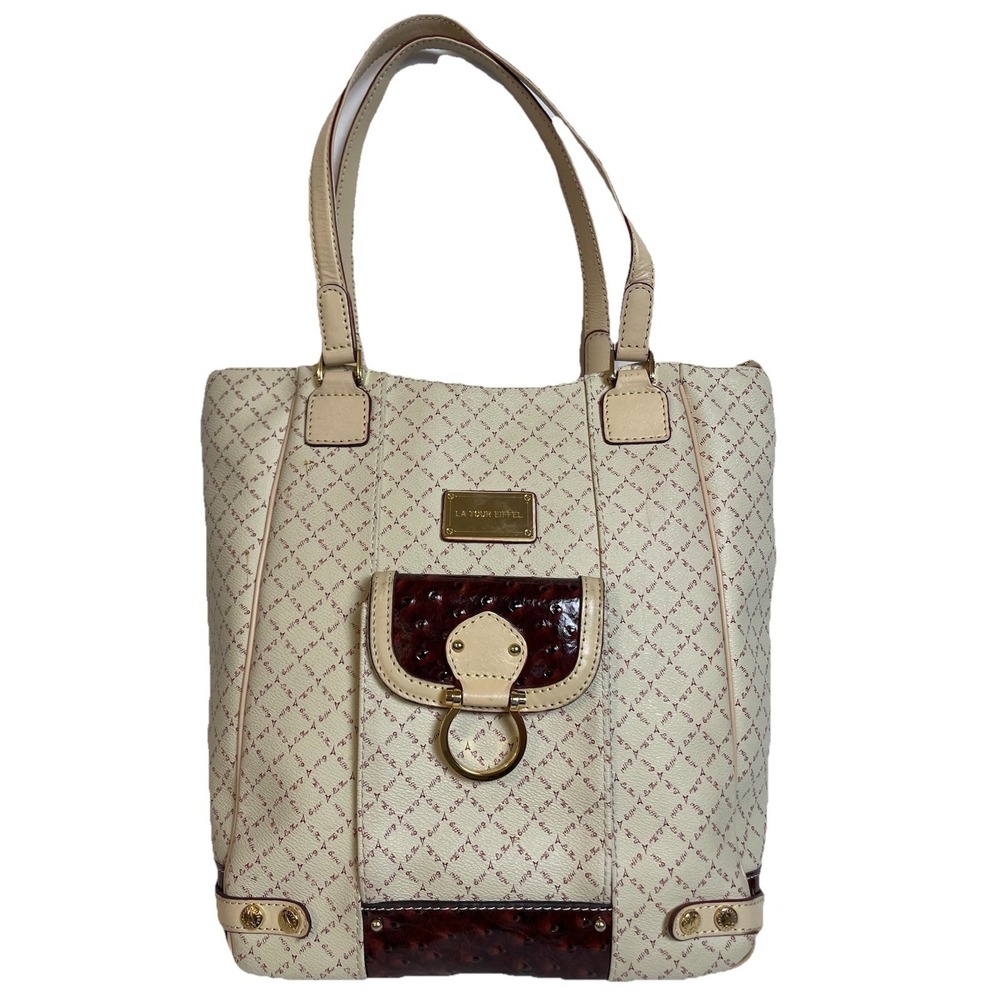 LA Tour Eiffel 1887 Shoulder Bag Signature Coated Canvas Leather Cream Medium